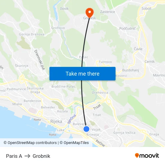 Paris A to Grobnik map