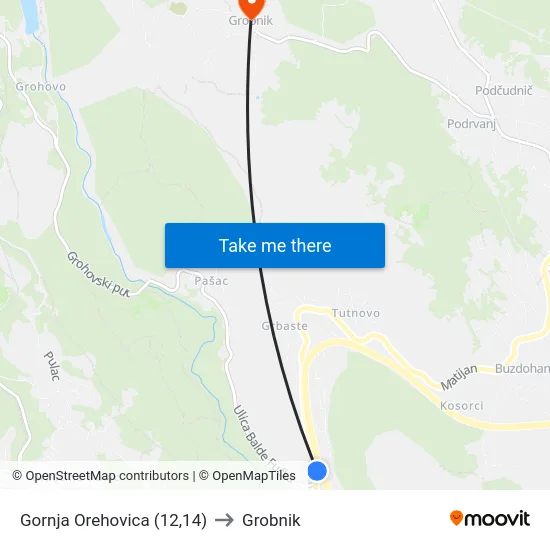 Gornja Orehovica (12,14) to Grobnik map
