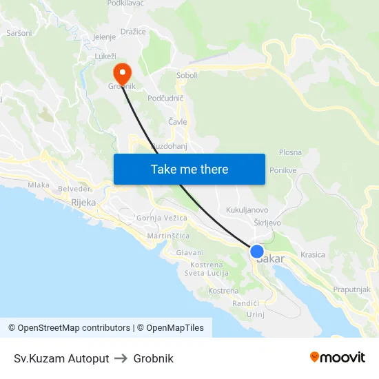 Sv.Kuzam Autoput to Grobnik map