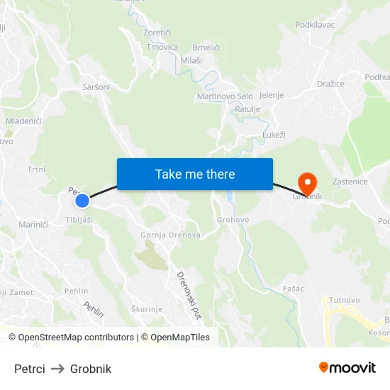 Petrci to Grobnik map