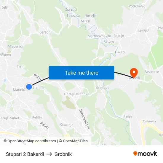 Stupari 2 Bakardi to Grobnik map