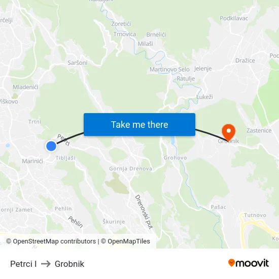 Petrci I to Grobnik map