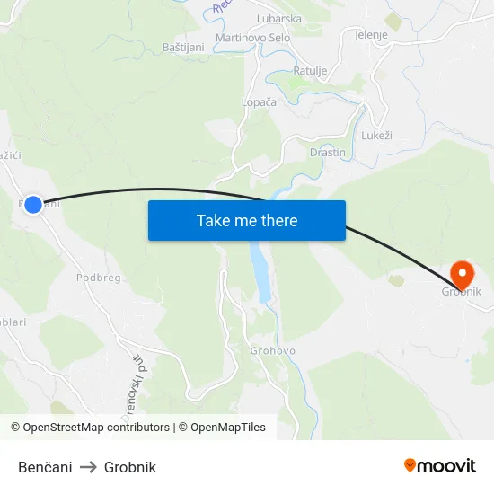 Benčani to Grobnik map