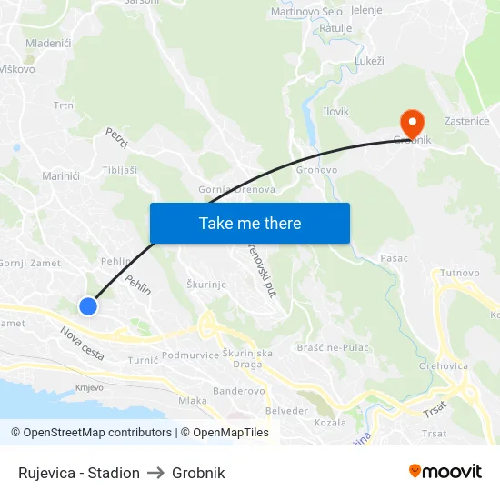 Rujevica - Stadion to Grobnik map