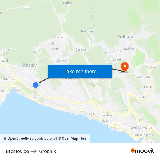 Brestovice to Grobnik map
