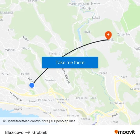 Blažićevo to Grobnik map