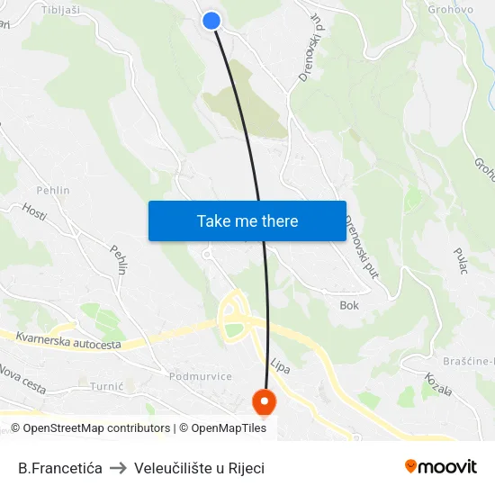 B.Francetića to Veleučilište u Rijeci map