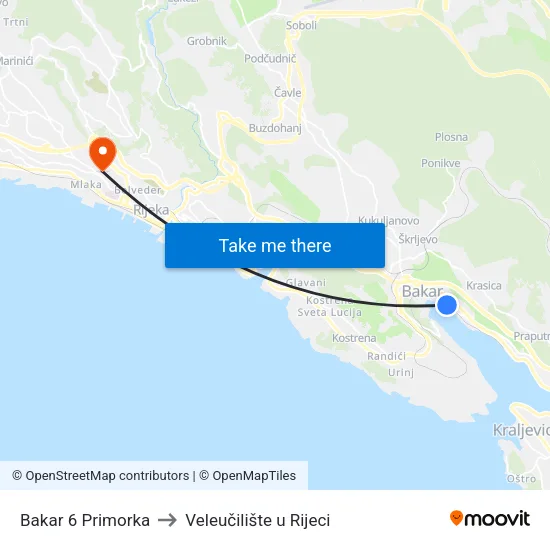 Bakar 6 Primorka to Veleučilište u Rijeci map