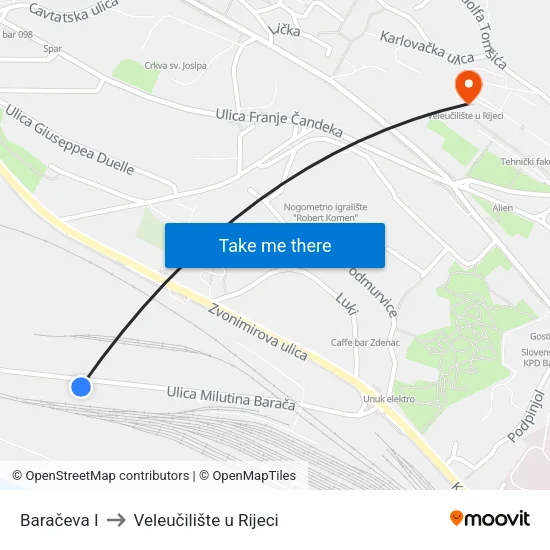 Baračeva I to Veleučilište u Rijeci map