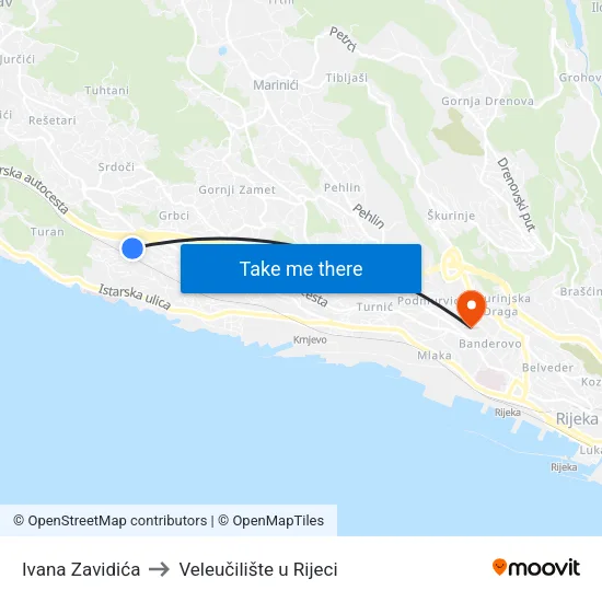 Ivana Zavidića to Veleučilište u Rijeci map