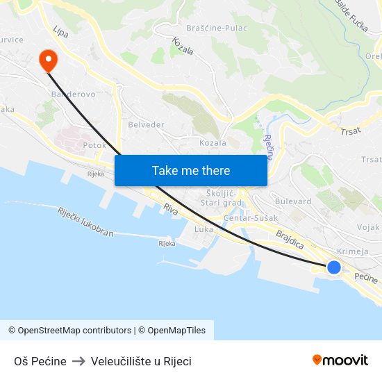Oš Pećine to Veleučilište u Rijeci map