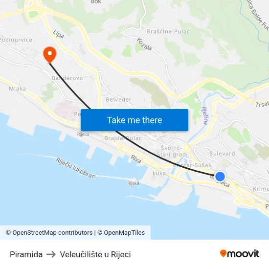 Piramida to Veleučilište u Rijeci map