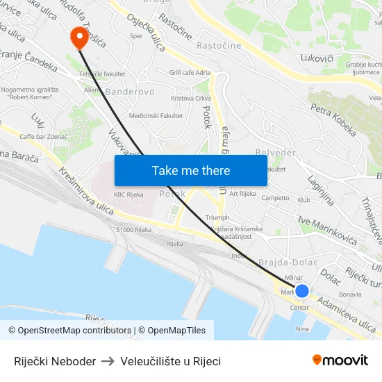 Riječki Neboder to Veleučilište u Rijeci map