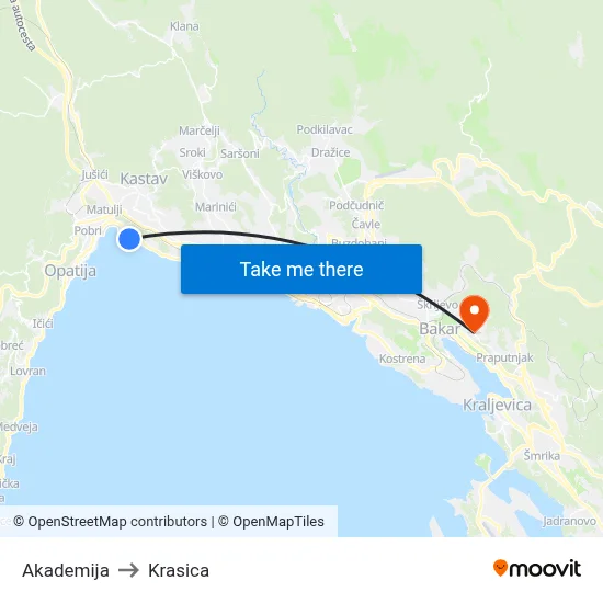 Akademija to Krasica map