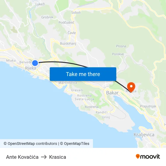 Ante Kovačića to Krasica map
