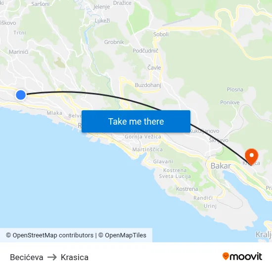 Becićeva to Krasica map