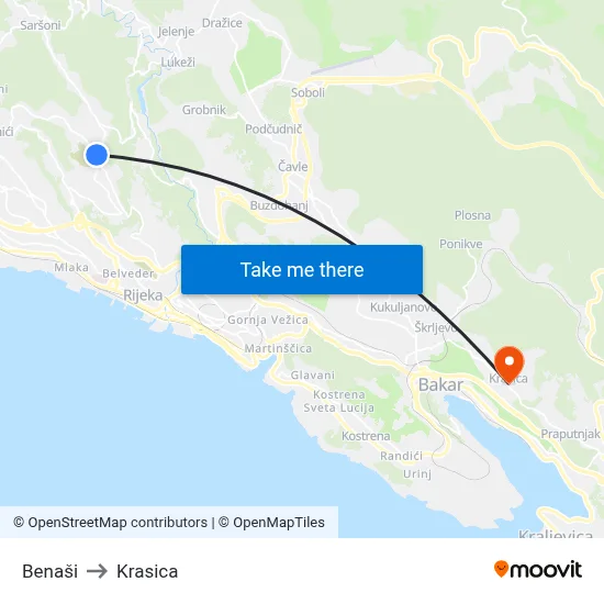Benaši to Krasica map