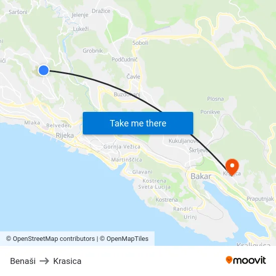 Benaši to Krasica map