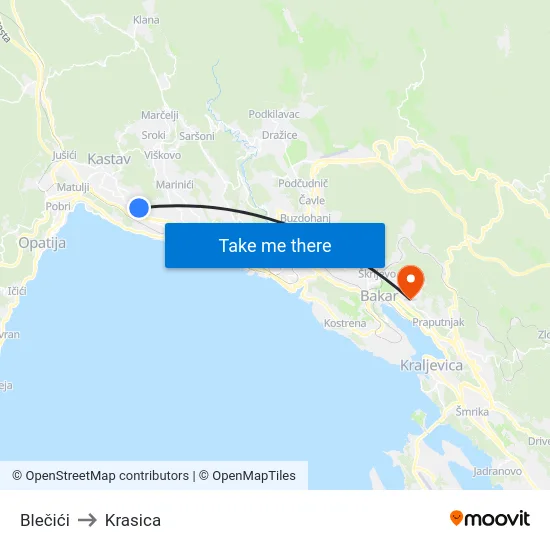 Blečići to Krasica map