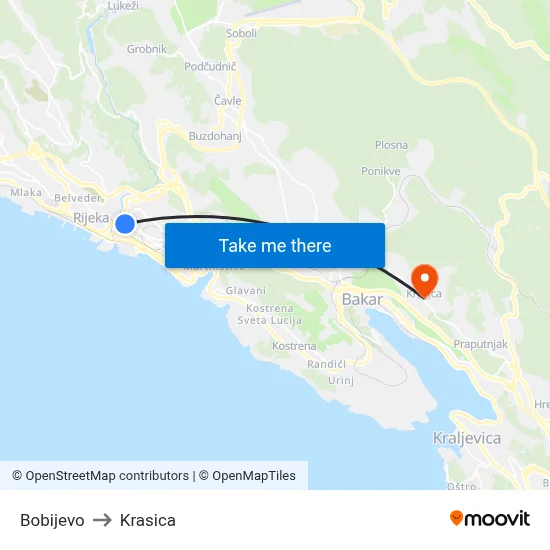 Bobijevo to Krasica map