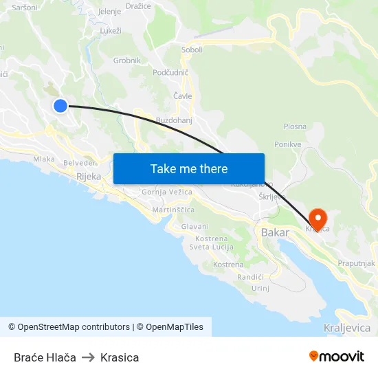 Braće Hlača to Krasica map
