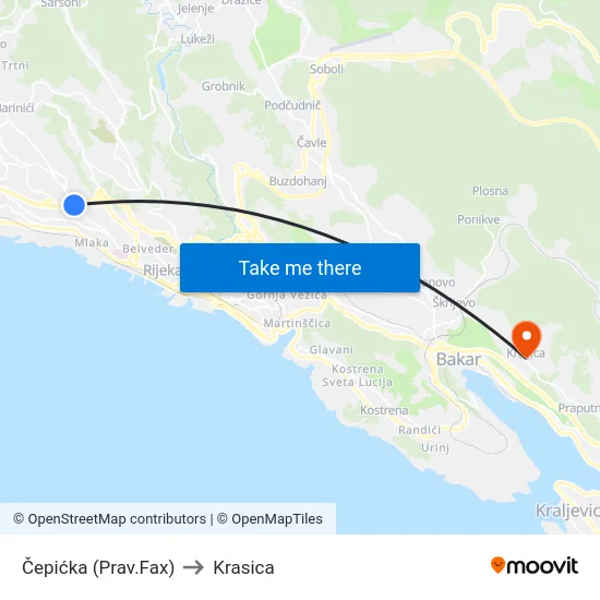 Čepićka (Prav.Fax) to Krasica map
