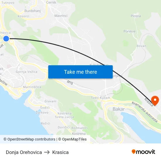 Donja Orehovica to Krasica map