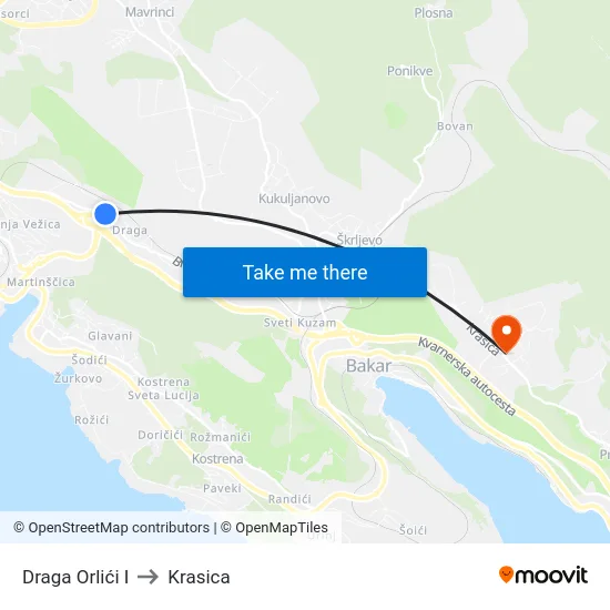Draga Orlići I to Krasica map