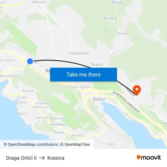 Draga Orlići II to Krasica map
