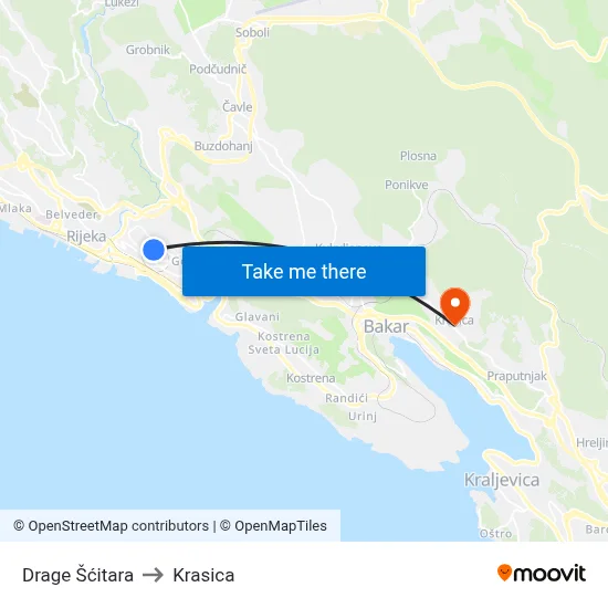 Drage Šćitara to Krasica map
