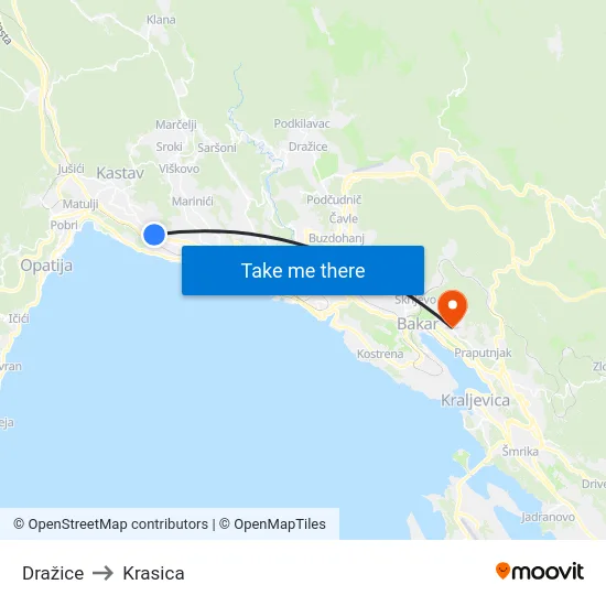 Dražice to Krasica map