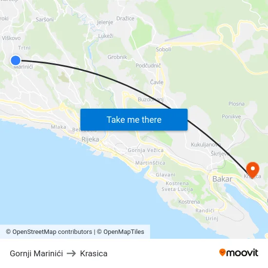 Gornji Marinići to Krasica map