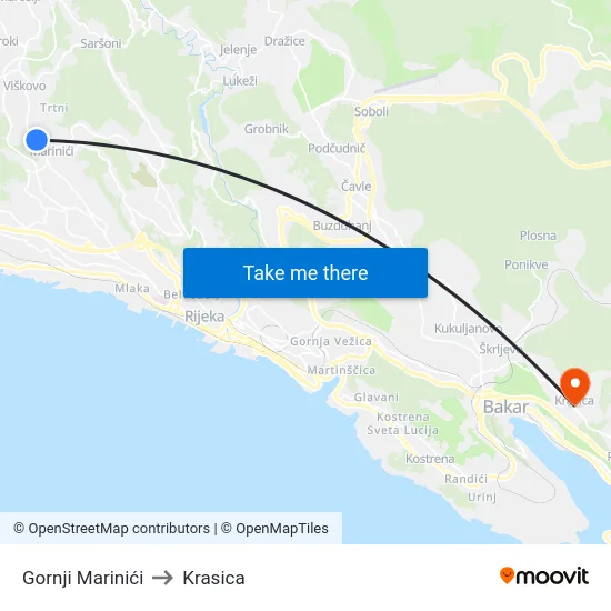 Gornji Marinići to Krasica map