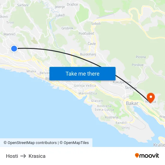Hosti to Krasica map