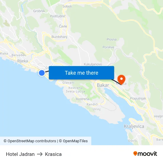 Hotel Jadran to Krasica map
