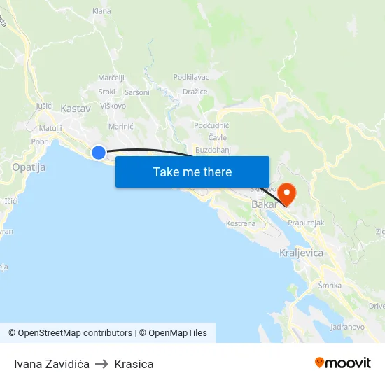 Ivana Zavidića to Krasica map