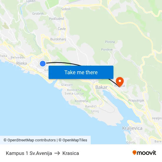Kampus 1 Sv.Avenija to Krasica map