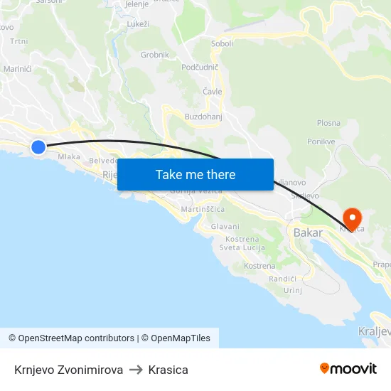 Krnjevo Zvonimirova to Krasica map