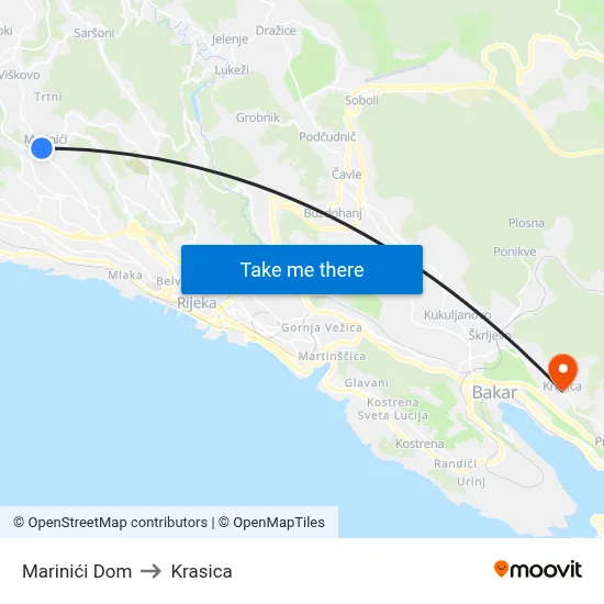 Marinići Dom to Krasica map