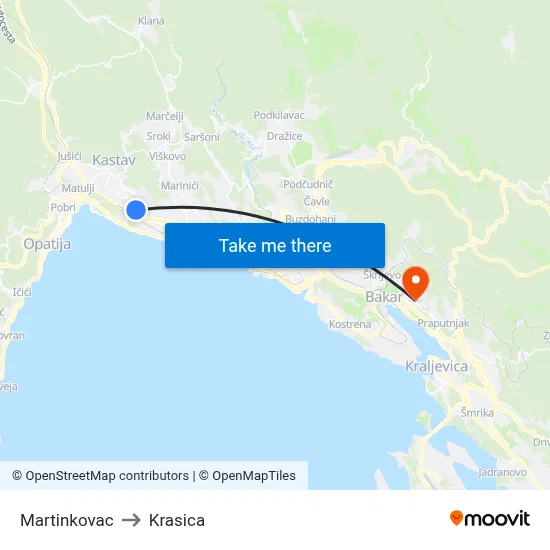 Martinkovac to Krasica map