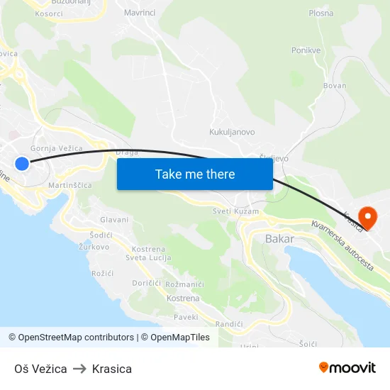 Oš Vežica to Krasica map