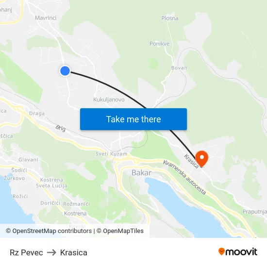 Rz Pevec to Krasica map