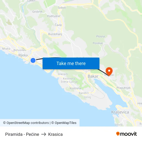 Piramida - Pećine to Krasica map