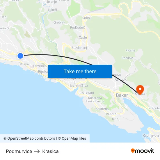 Podmurvice to Krasica map