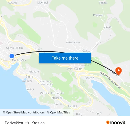 Podvežica to Krasica map