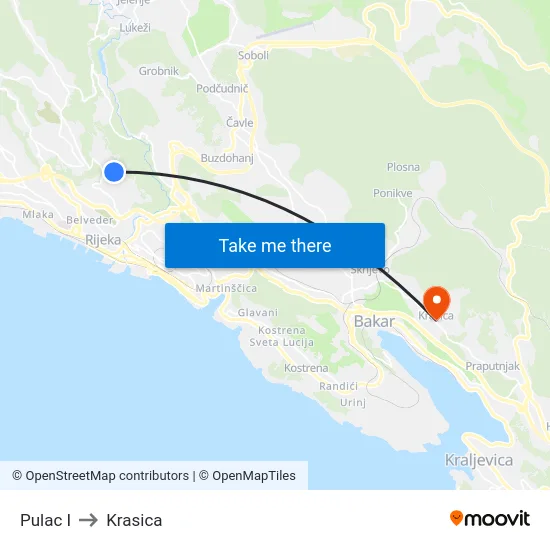 Pulac I to Krasica map
