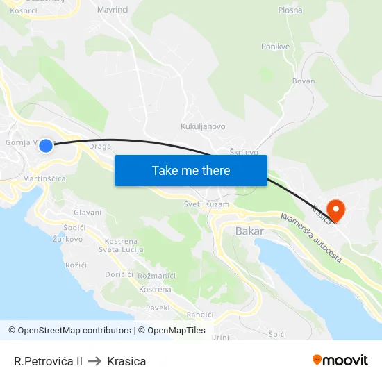 R.Petrovića II to Krasica map