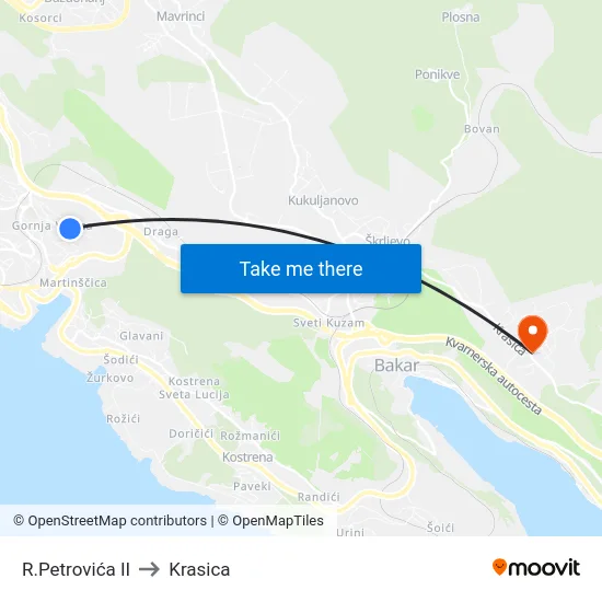 R.Petrovića II to Krasica map