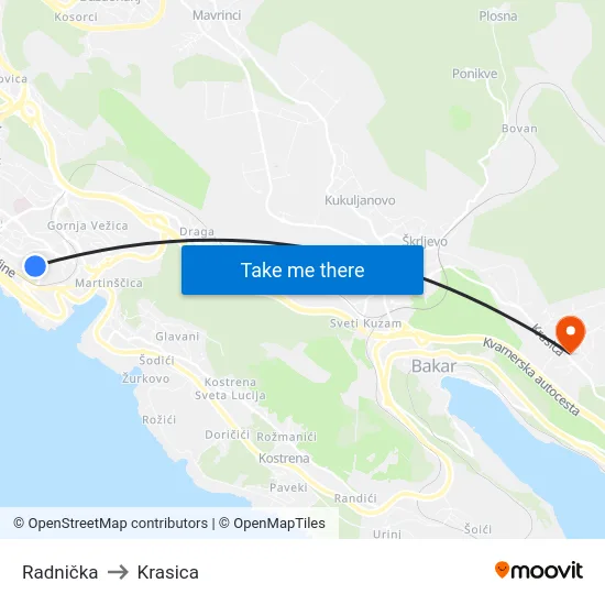 Radnička to Krasica map