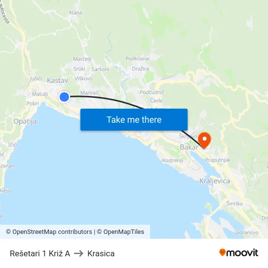 Rešetari 1 Križ A to Krasica map